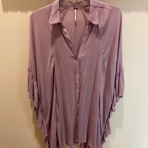 Free People “Love Is” top-long button down, ruffle
